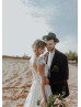 Cap Sleeves Ivory Lace Tulle V Back Outdoor Wedding Dress